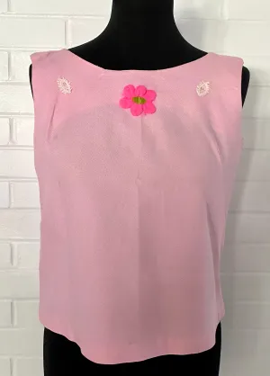 1960s Sleeveless Crop Top With Flower Embellishments