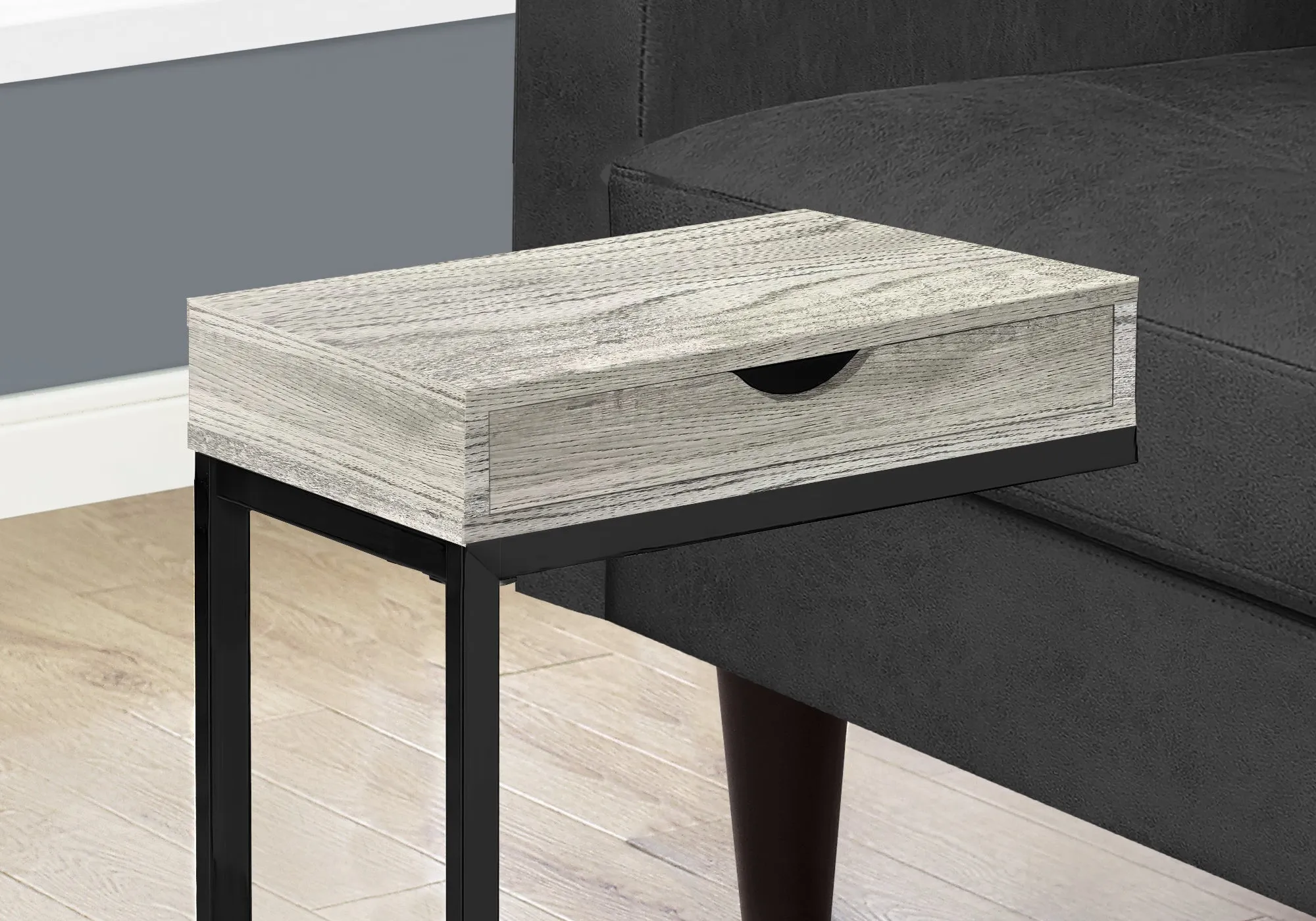 Accent Table - Grey Reclaimed Wood-Look / Black / Drawer