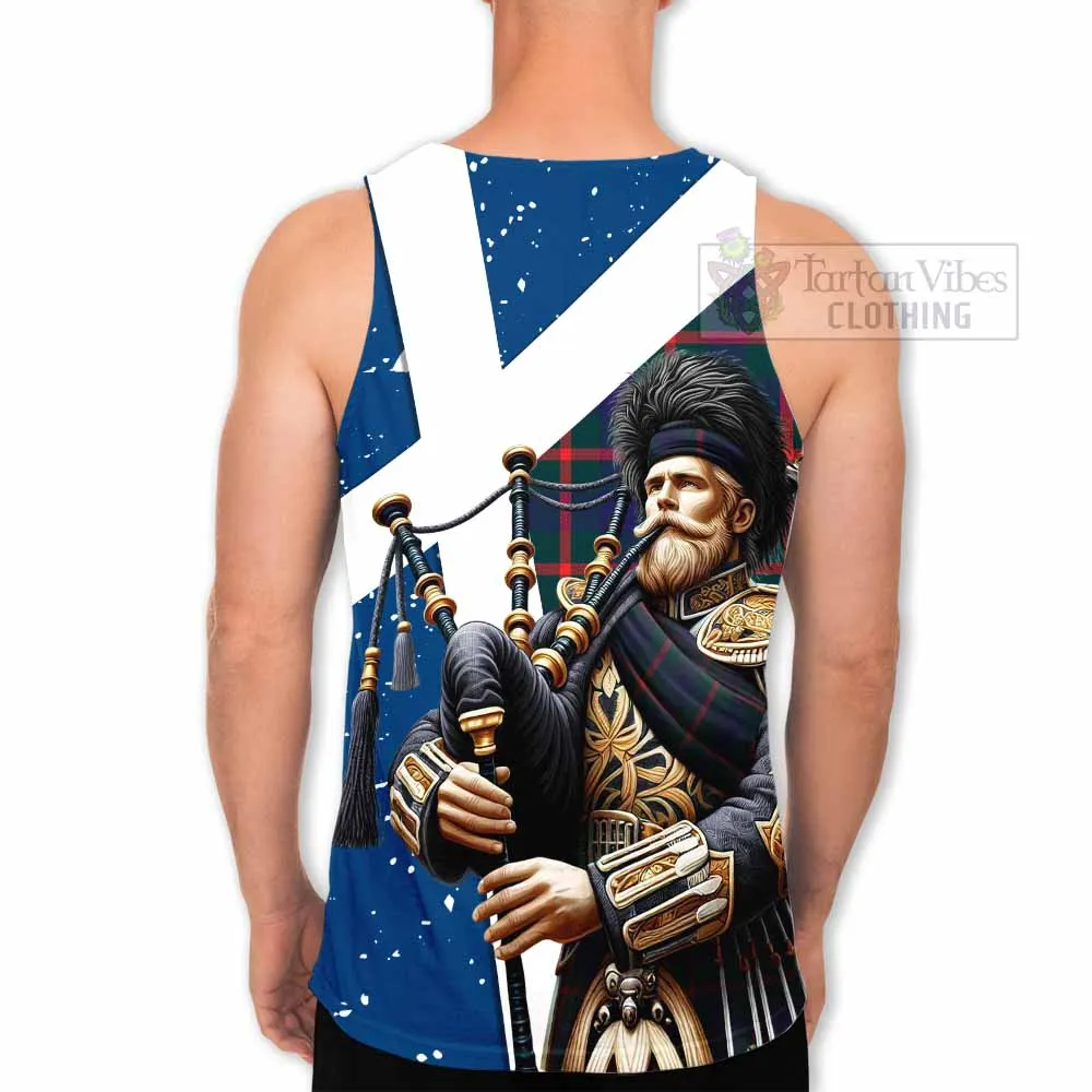 Agnew Tartan Men's Tank Top with Family Crest Scottish Bagpiper Vibes