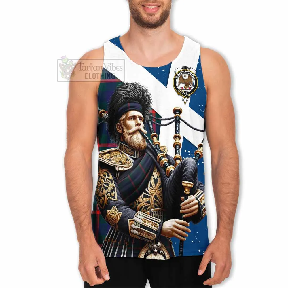 Agnew Tartan Men's Tank Top with Family Crest Scottish Bagpiper Vibes