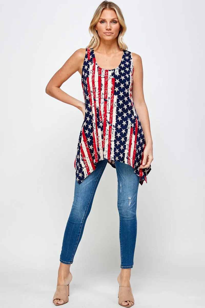 American Flag HIT Shark Bite Hem Tank- 2057HT-TRP1-W297