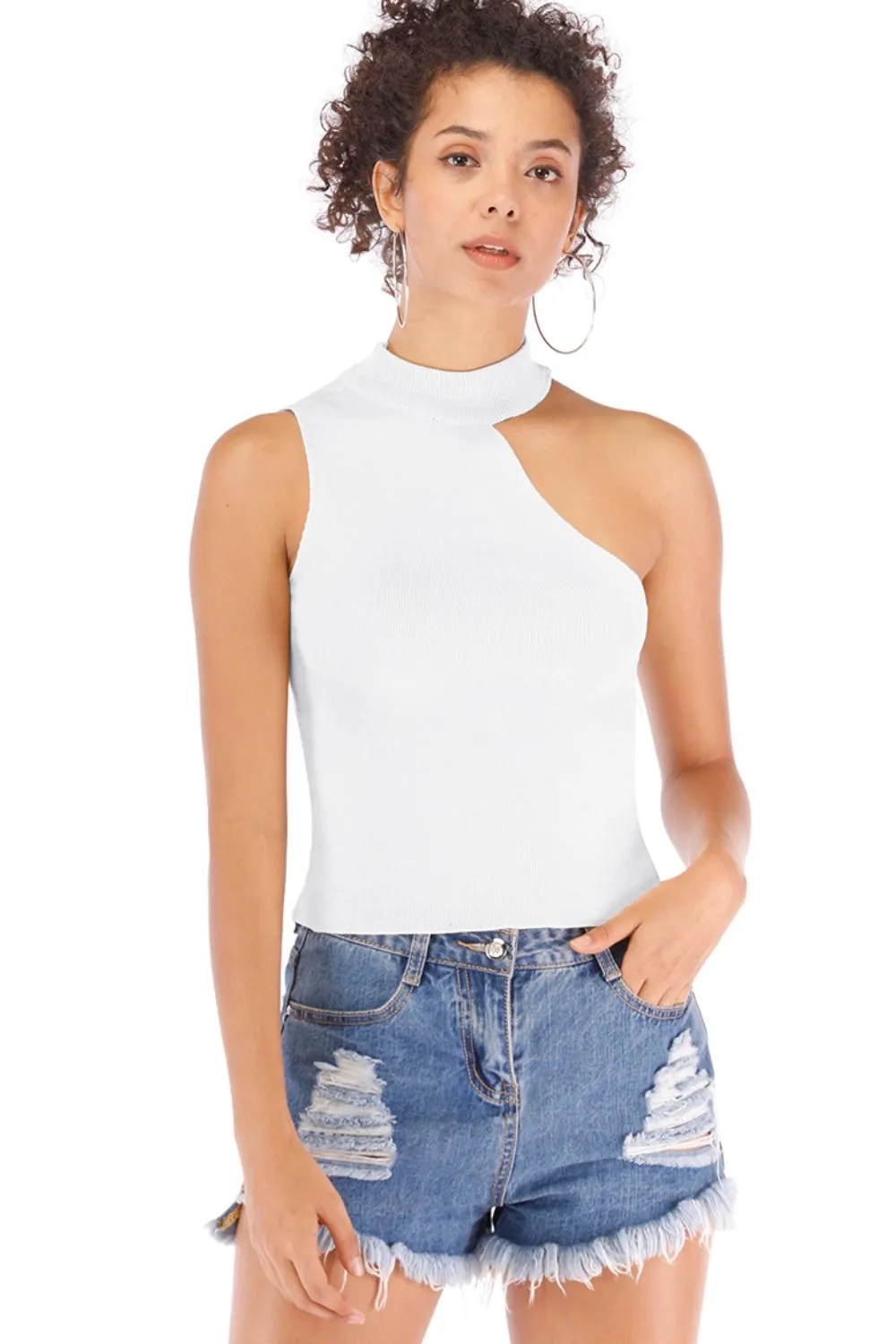 *APP EXCLUSIVE* Asymmetrical Sleeveless Rib-Knit Top