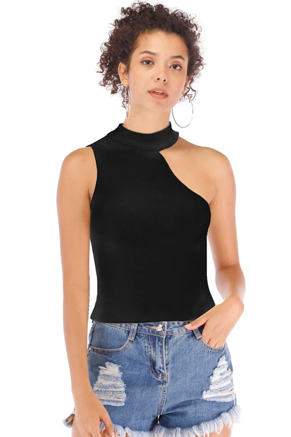 *APP EXCLUSIVE* Asymmetrical Sleeveless Rib-Knit Top