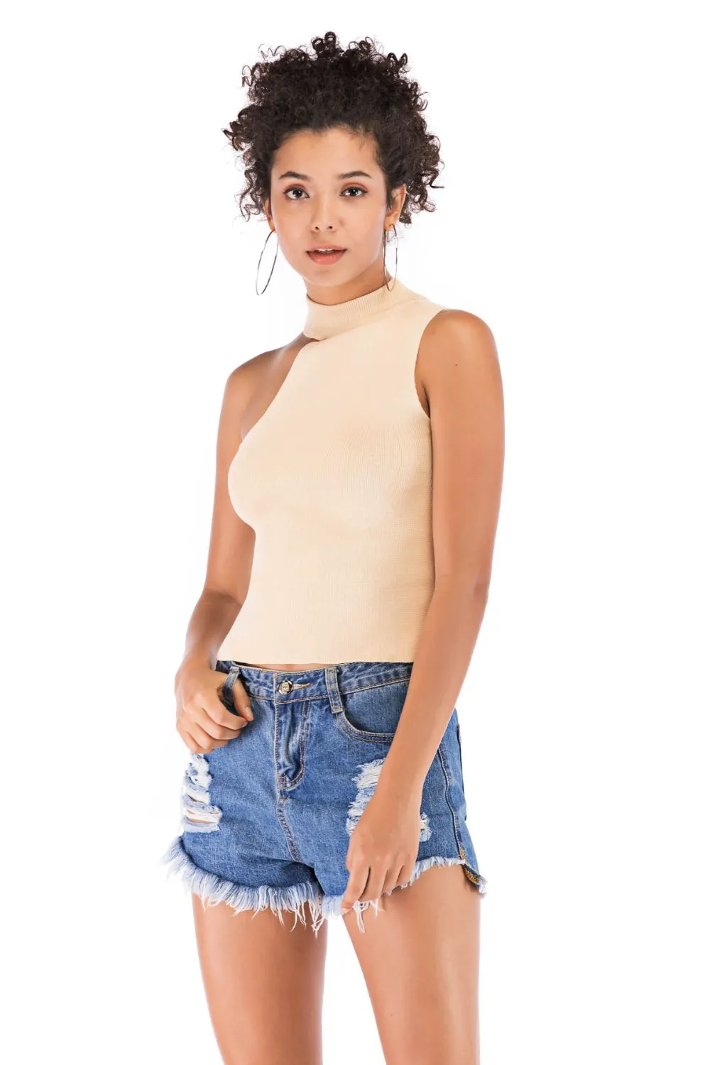 *APP EXCLUSIVE* Asymmetrical Sleeveless Rib-Knit Top