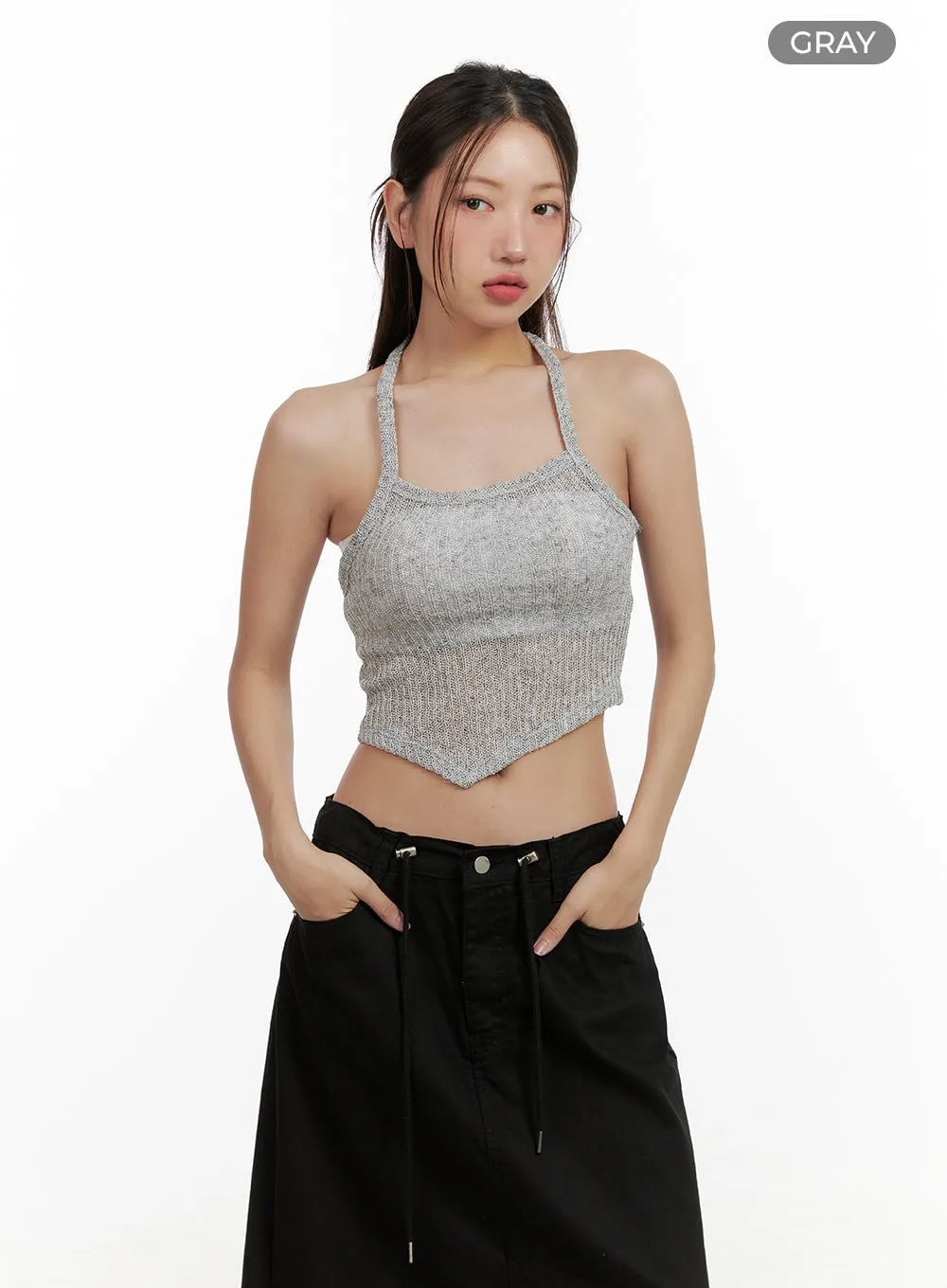 Asymmetrical Halter Crop Top CL431