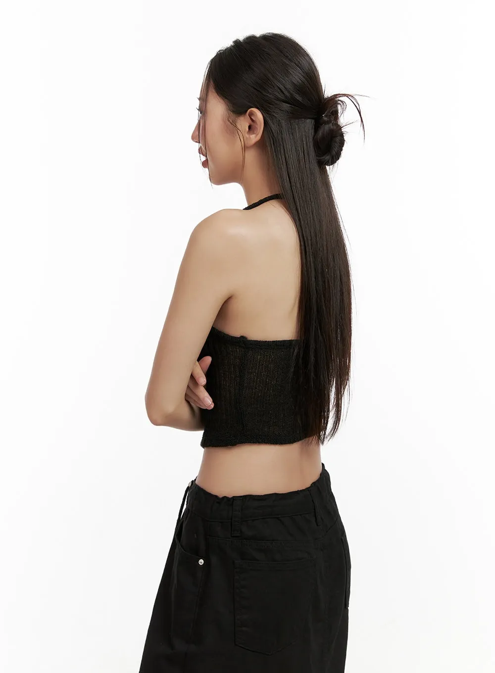 Asymmetrical Halter Crop Top CL431