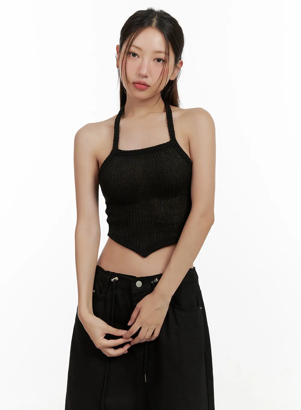 Asymmetrical Halter Crop Top CL431