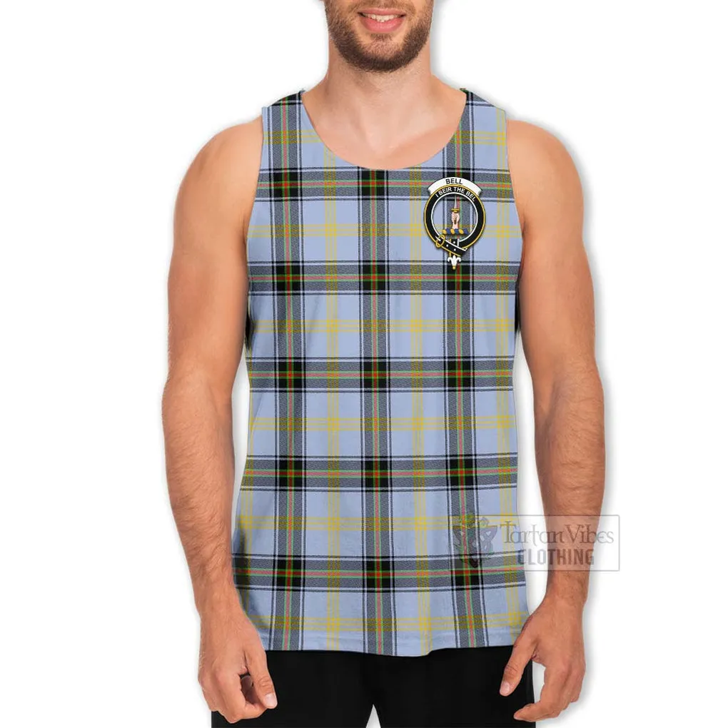 Bell Tartan Men's Tank Top with Family Crest and Bearded Skull Holding Bottles of Whiskey