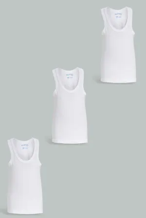 Boys White Sleeveless Vest Set (Pack of 3)