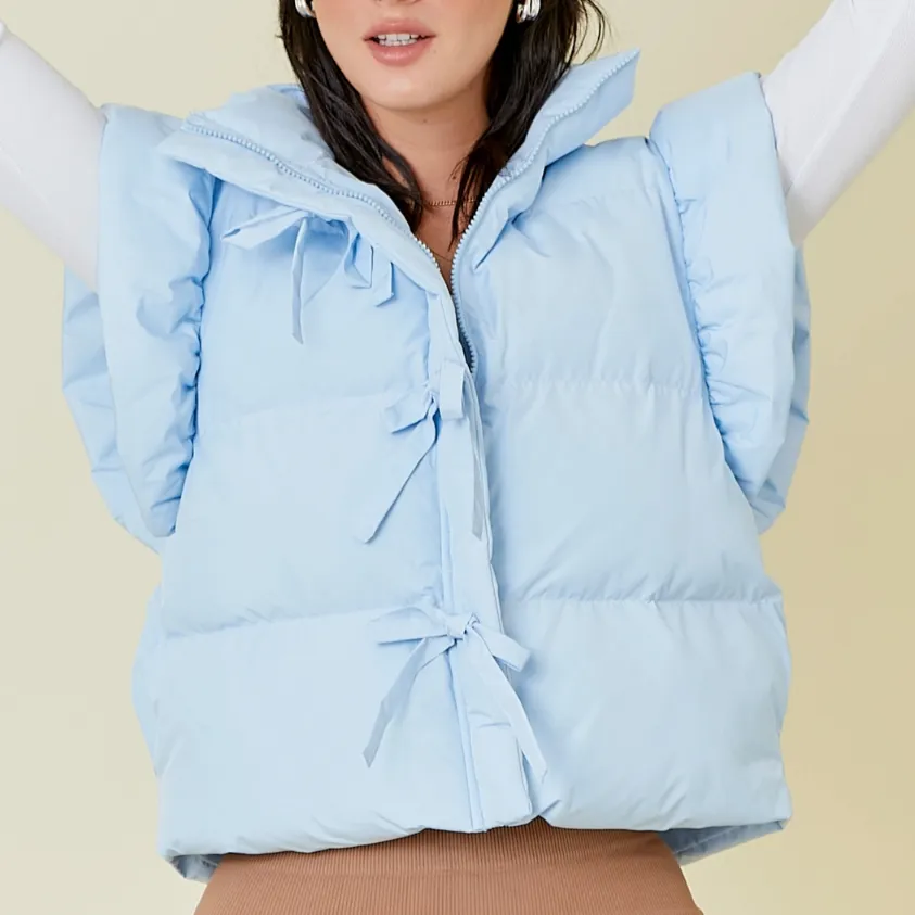 Bundled Up Ruffle Bow Detail Puffer Vest