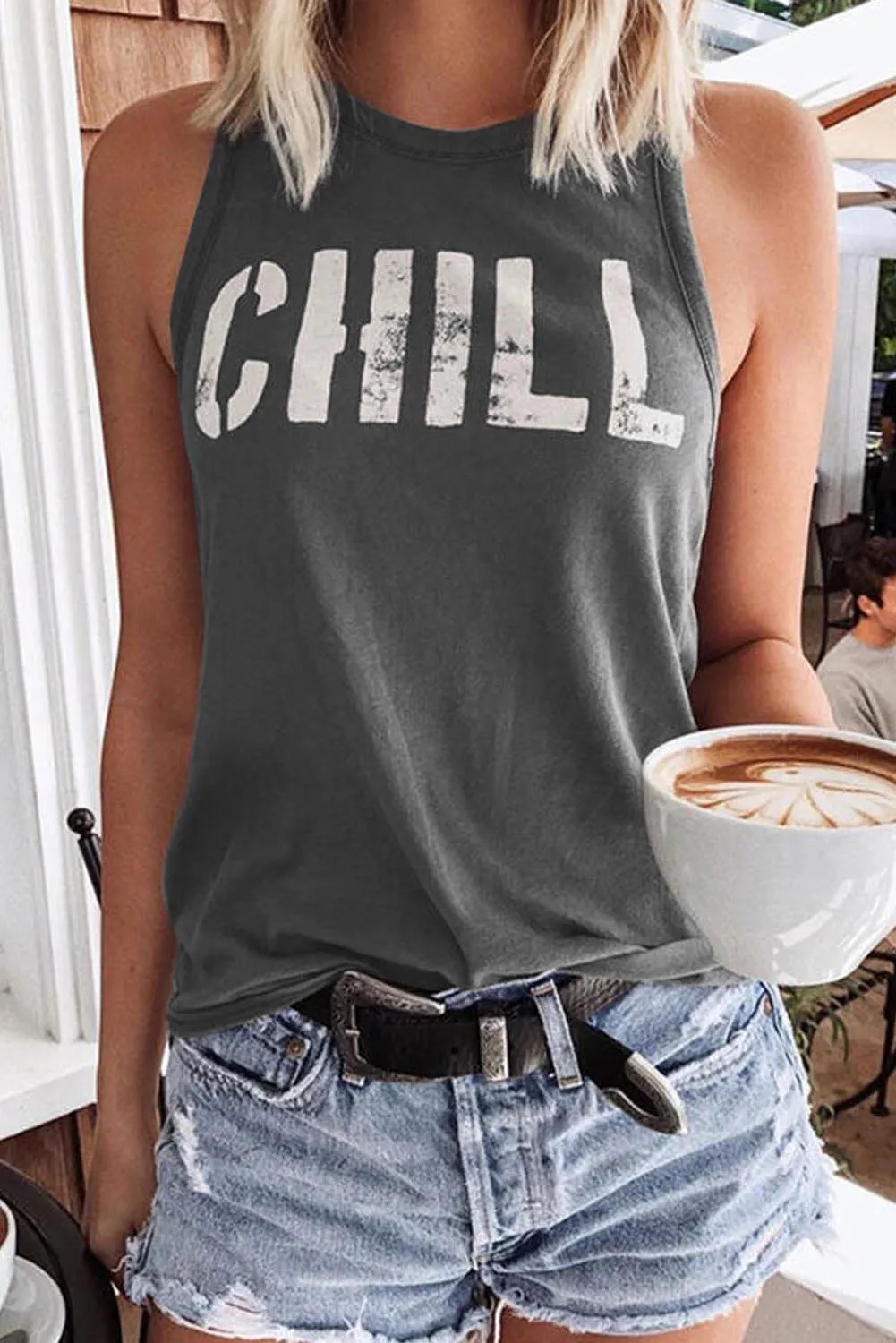 CHILL Graphic Tank Tops for Womens Summer Sleeveless Vest T Shirt