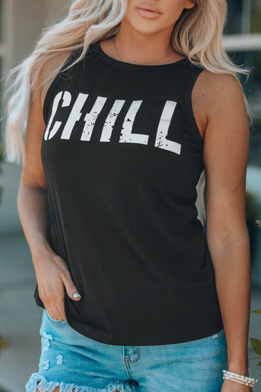 CHILL Graphic Tank Tops for Womens Summer Sleeveless Vest T Shirt