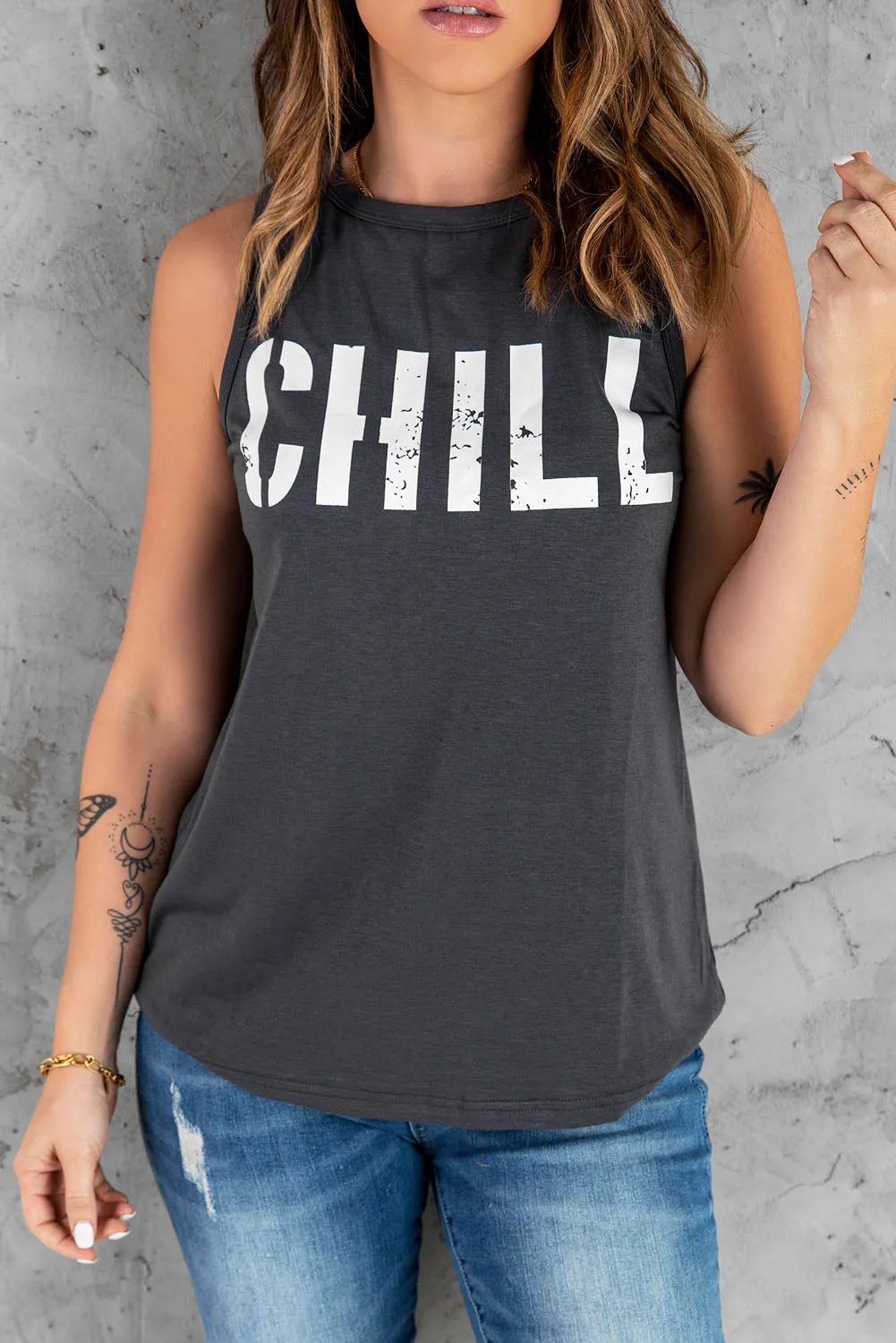 CHILL Graphic Tank Tops for Womens Summer Sleeveless Vest T Shirt