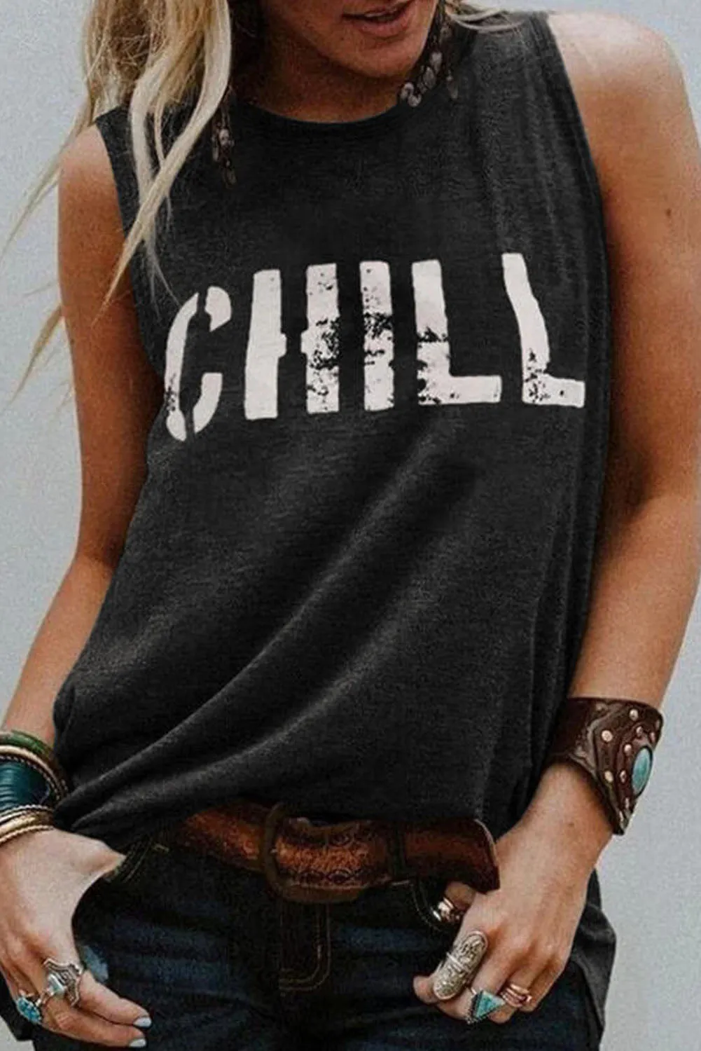 CHILL Graphic Tank Tops for Womens Summer Sleeveless Vest T Shirt