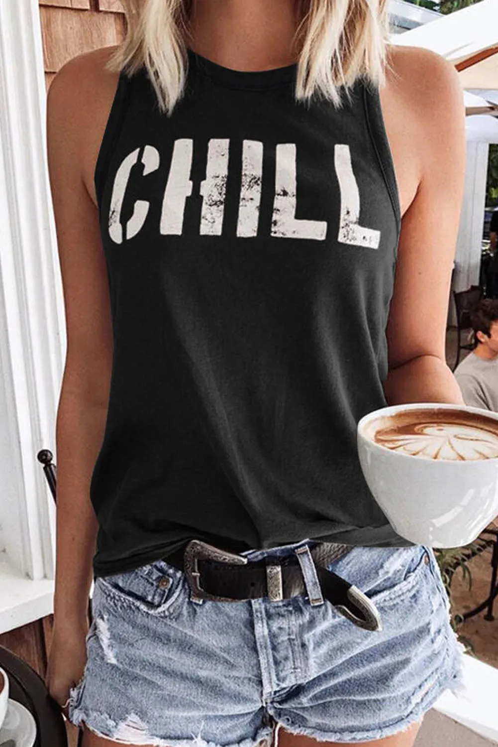 CHILL Graphic Tank Tops for Womens Summer Sleeveless Vest T Shirt