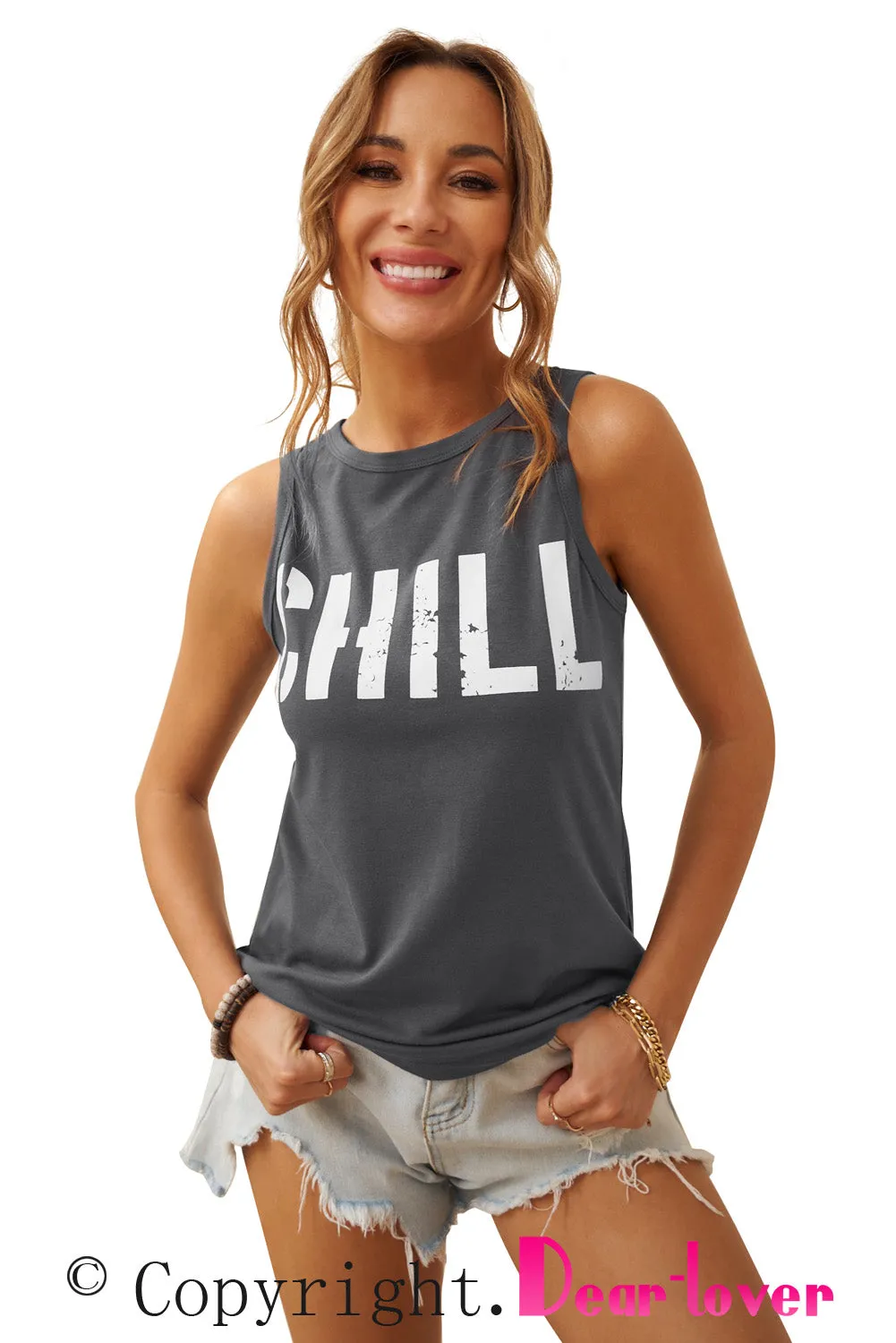 CHILL Graphic Tank Tops for Womens Summer Sleeveless Vest T Shirt