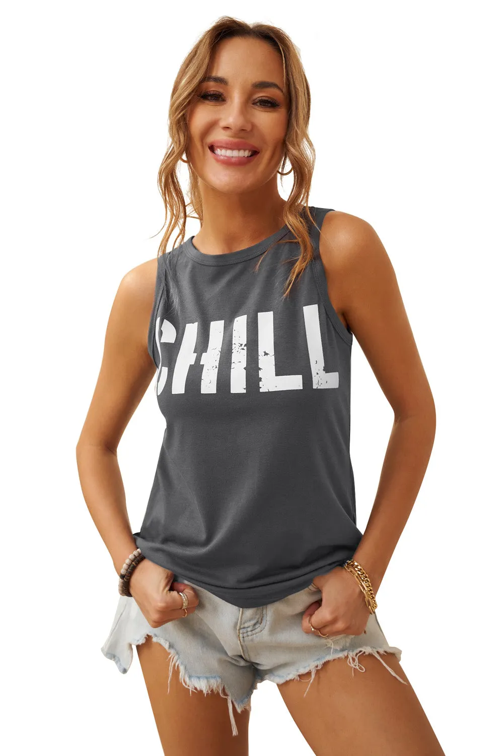 CHILL Graphic Tank Tops for Womens Summer Sleeveless Vest T Shirt