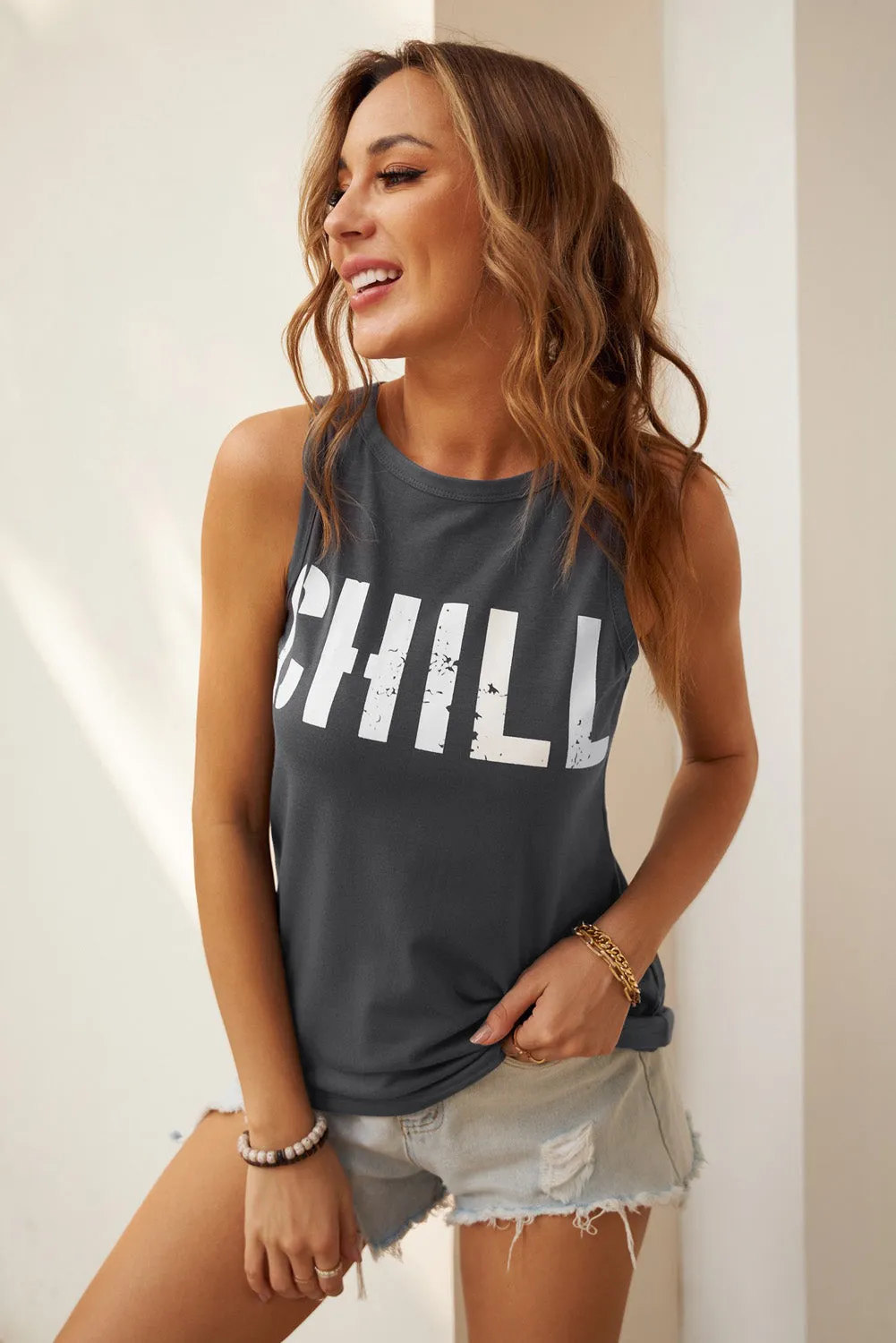 CHILL Graphic Tank Tops for Womens Summer Sleeveless Vest T Shirt