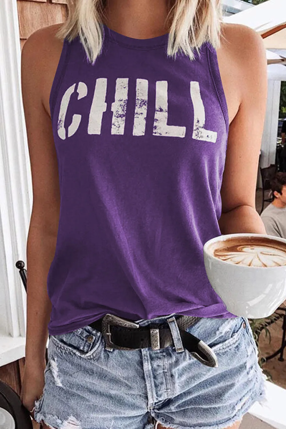 CHILL Graphic Tank Tops for Womens Summer Sleeveless Vest T Shirt