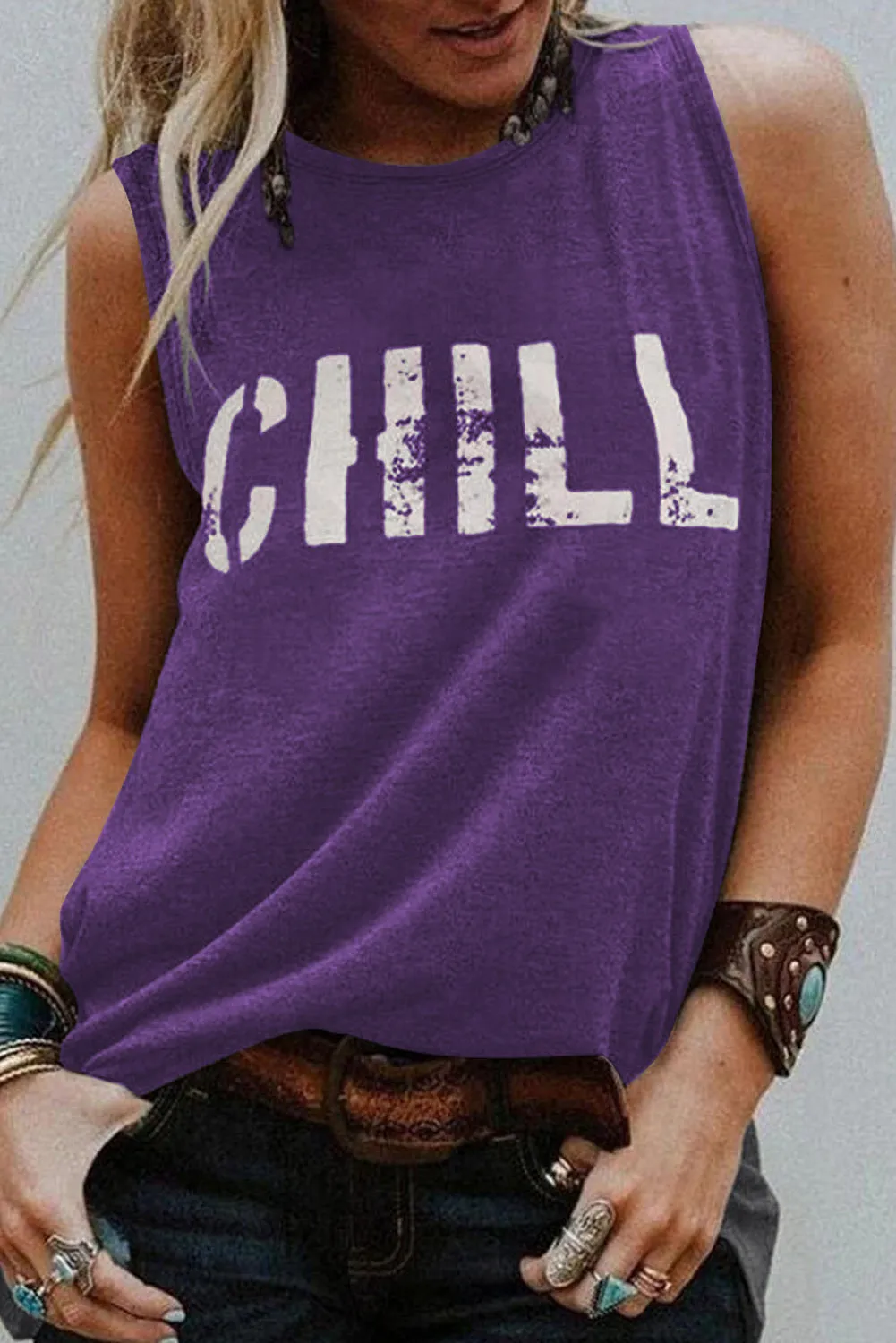 CHILL Graphic Tank Tops for Womens Summer Sleeveless Vest T Shirt