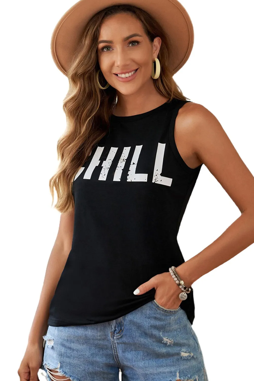 CHILL Graphic Tank Tops for Womens Summer Sleeveless Vest T Shirt