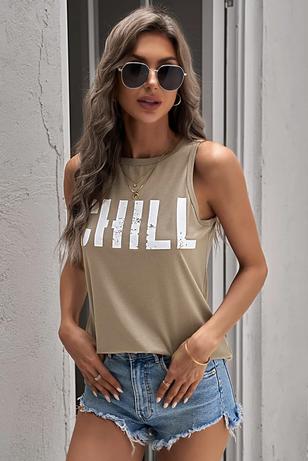 CHILL Graphic Tank Tops for Womens Summer Sleeveless Vest T Shirt