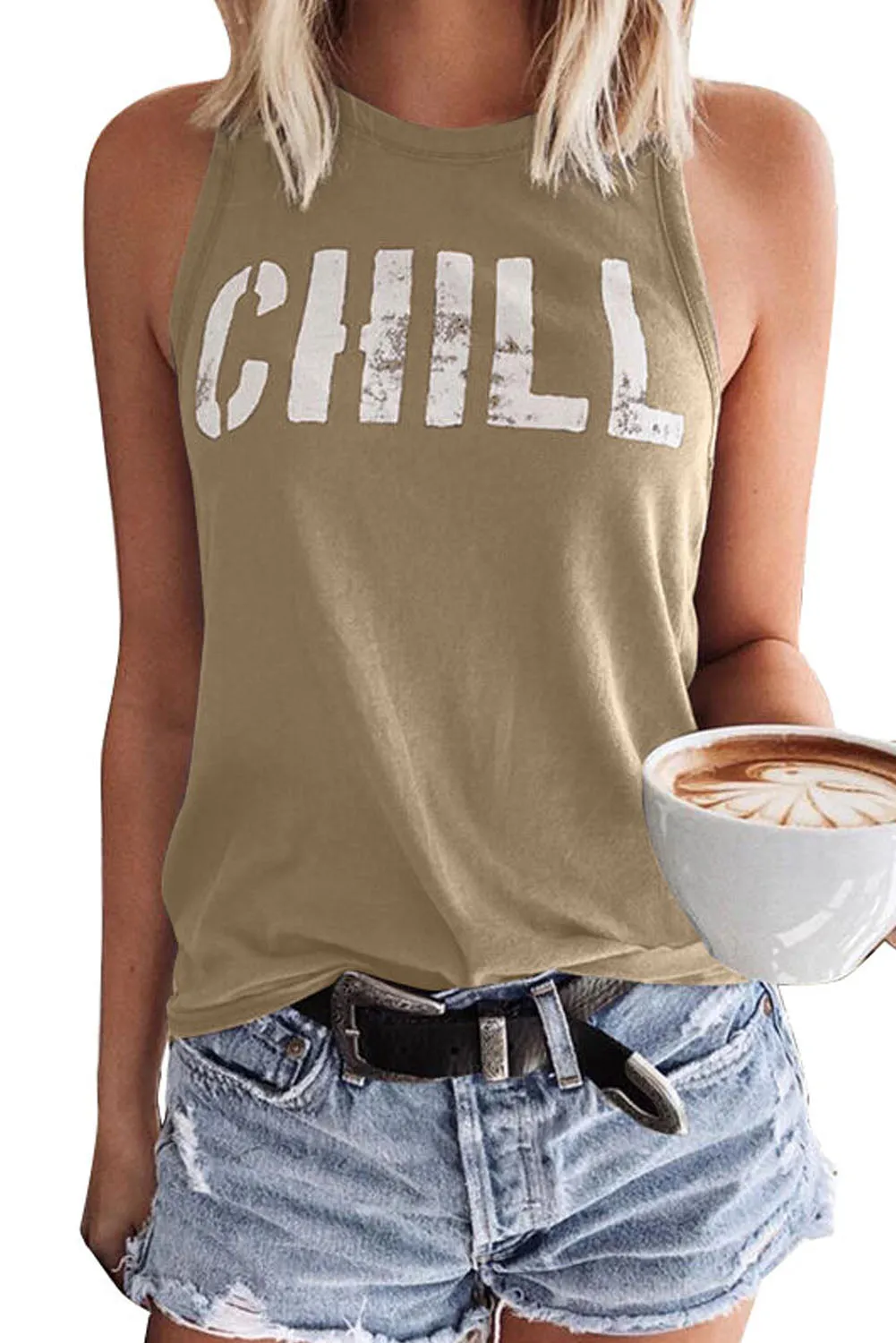 CHILL Graphic Tank Tops for Womens Summer Sleeveless Vest T Shirt