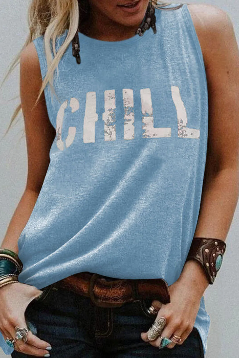 CHILL Graphic Tank Tops for Womens Summer Sleeveless Vest T Shirt