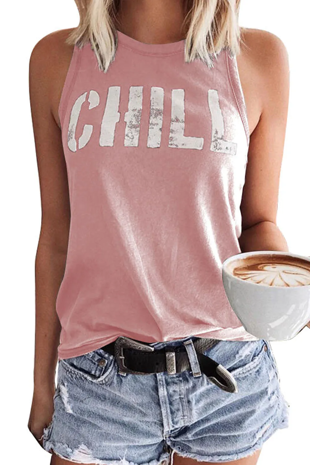 CHILL Graphic Tank Tops for Womens Summer Sleeveless Vest T Shirt