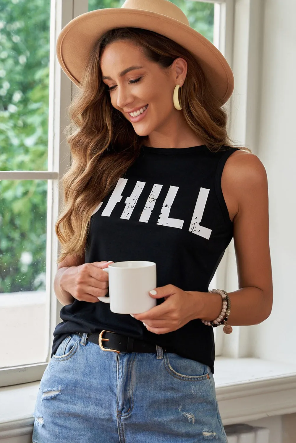 CHILL Graphic Tank Tops for Womens Summer Sleeveless Vest T Shirt