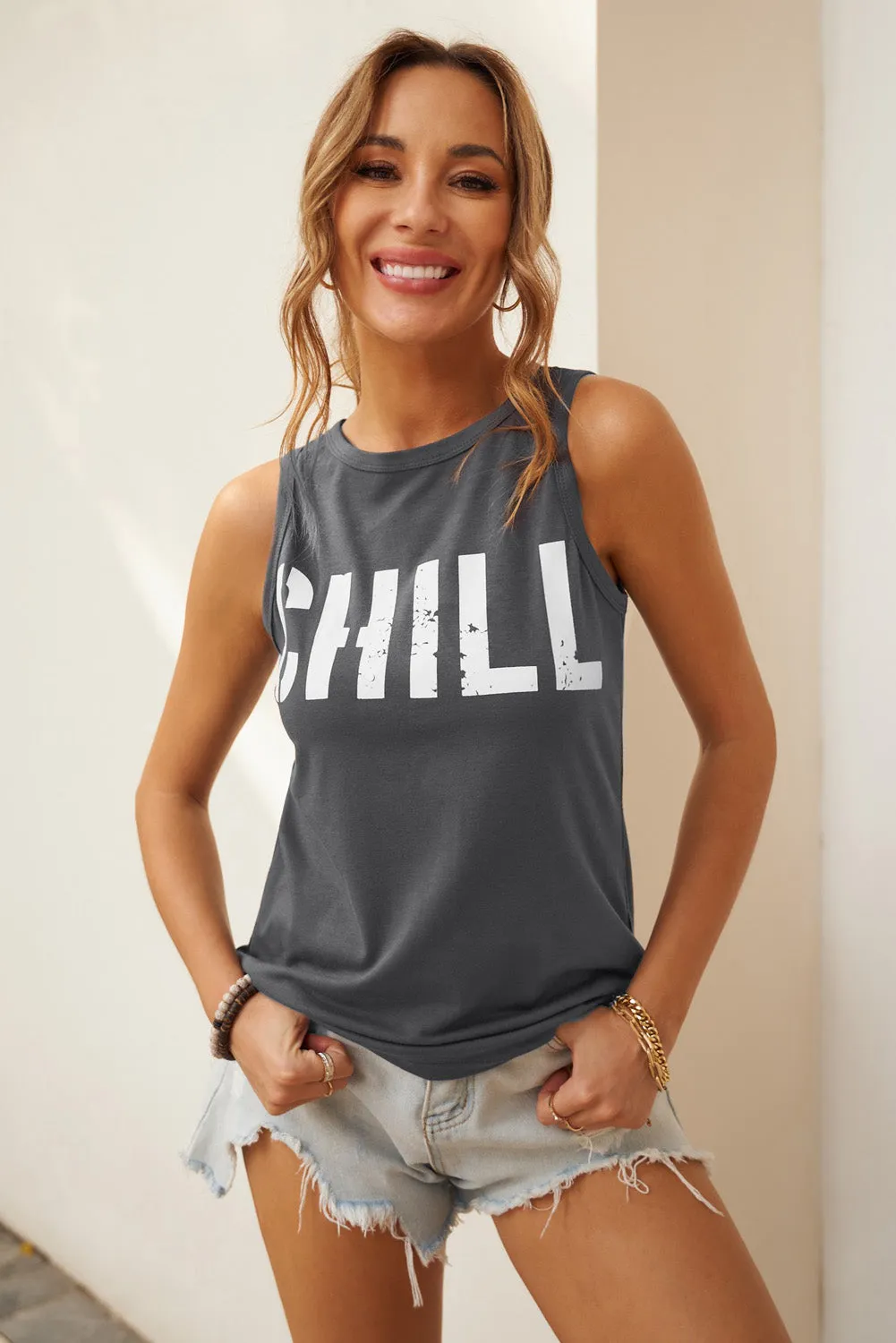 CHILL Graphic Tank Tops for Womens Summer Sleeveless Vest T Shirt