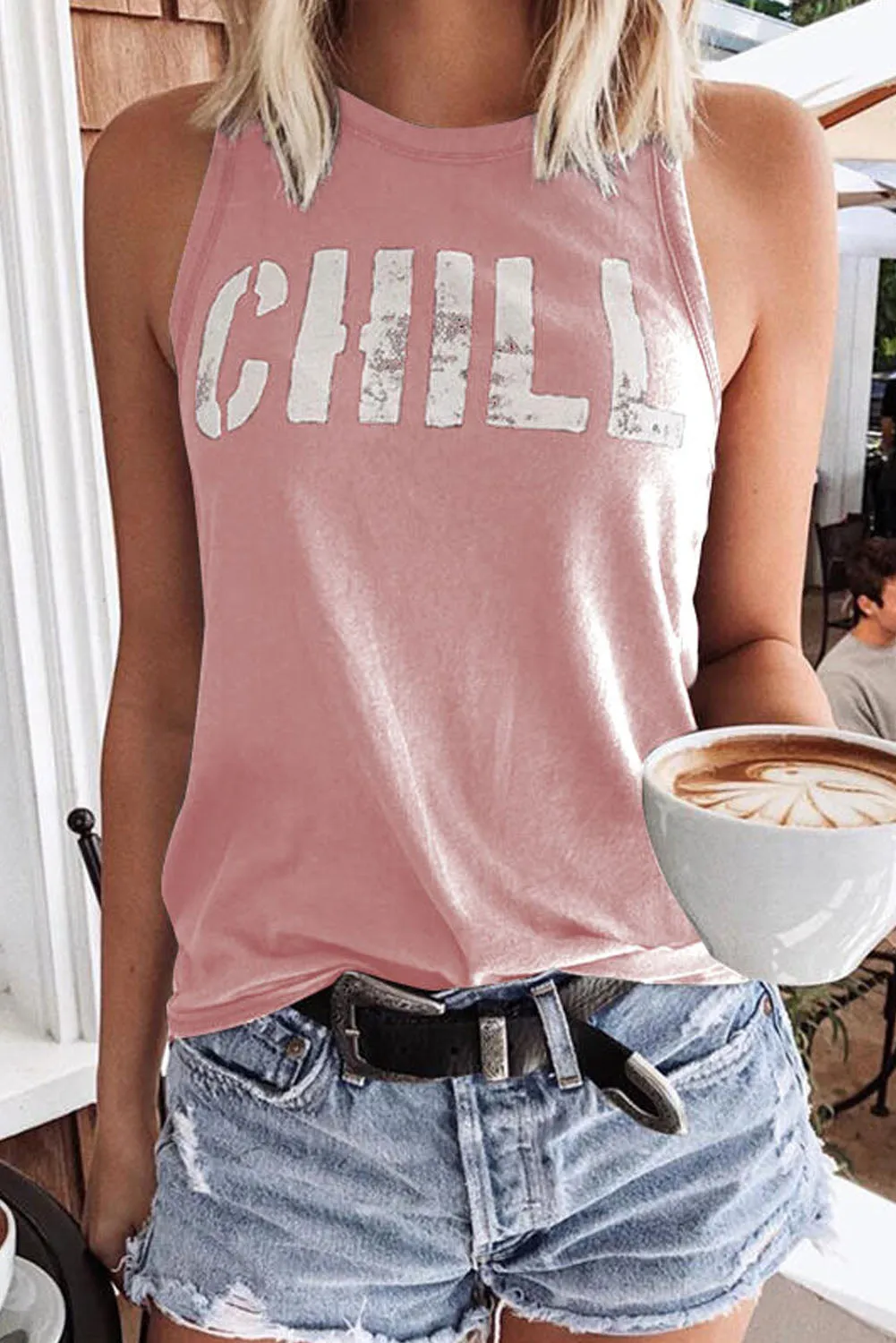 CHILL Graphic Tank Tops for Womens Summer Sleeveless Vest T Shirt