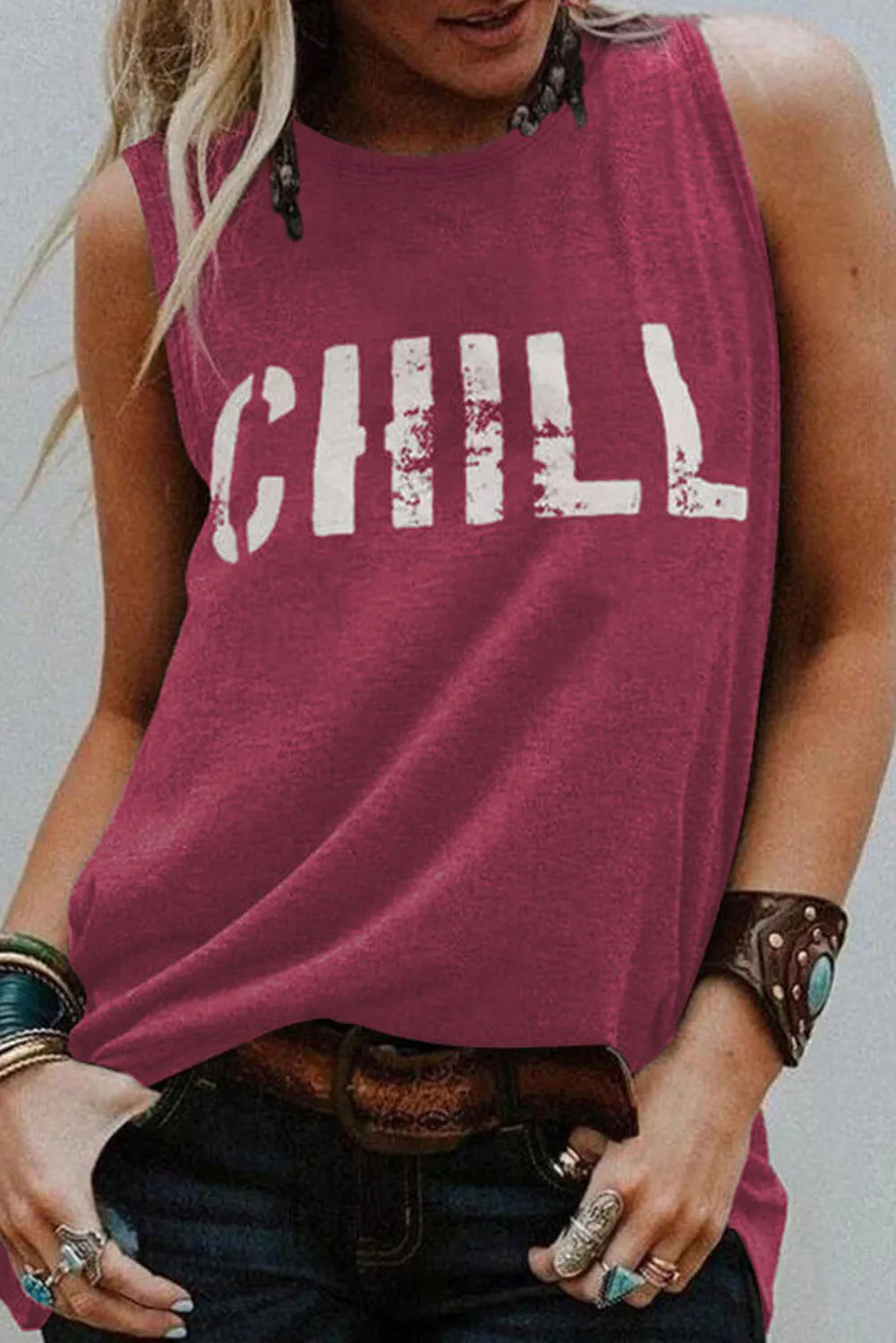 CHILL Graphic Tank Tops for Womens Summer Sleeveless Vest T Shirt