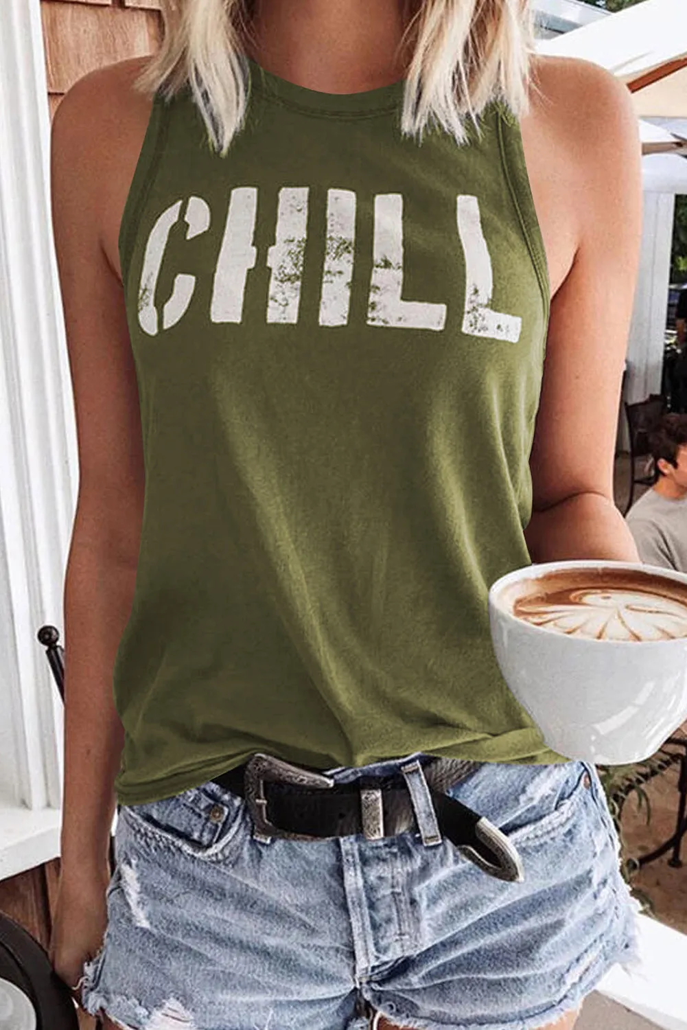 CHILL Graphic Tank Tops for Womens Summer Sleeveless Vest T Shirt