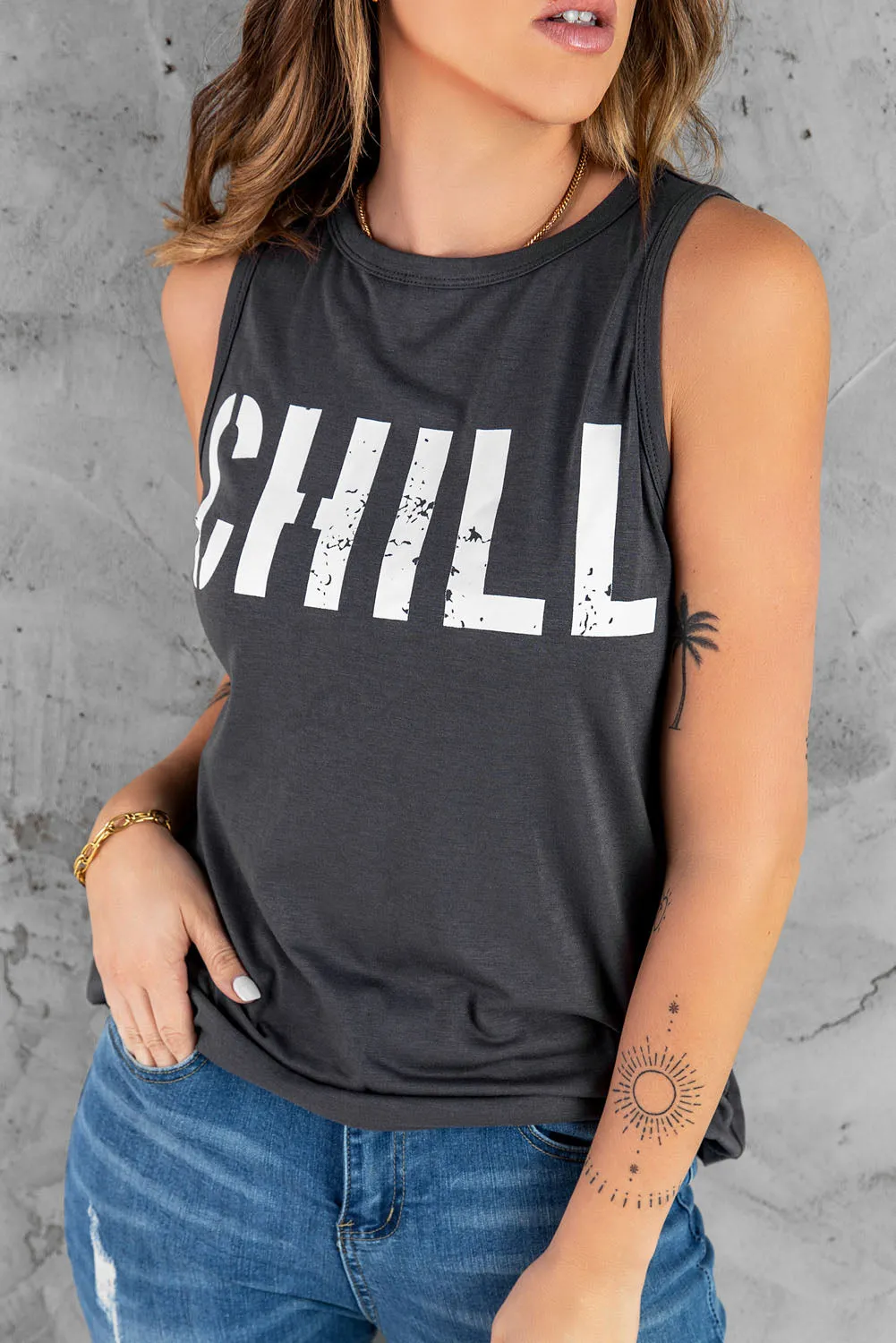 CHILL Graphic Tank Tops for Womens Summer Sleeveless Vest T Shirt