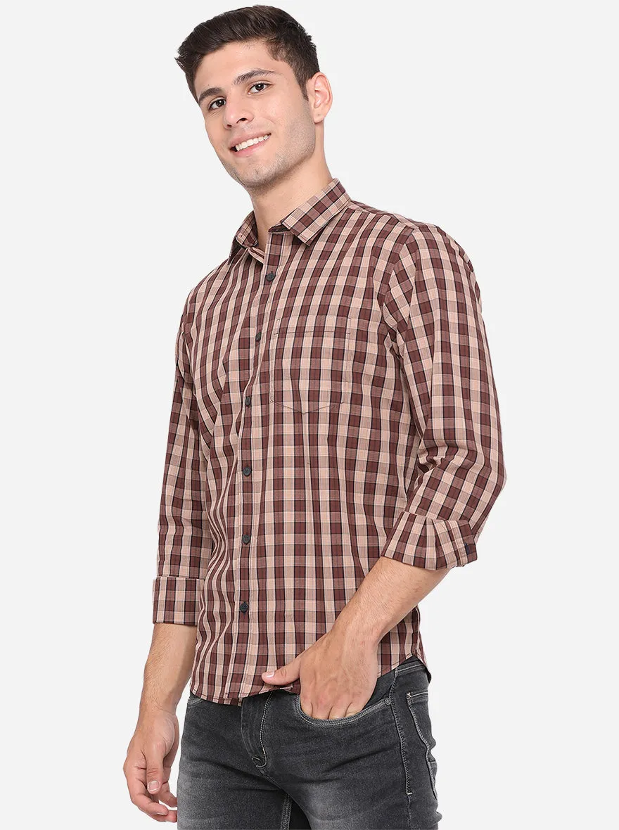 Coffee Brown Checked Regular Fit Casual Shirt | Greenfibre