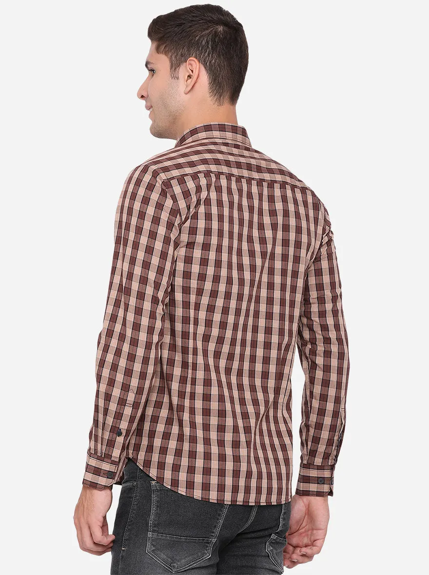 Coffee Brown Checked Regular Fit Casual Shirt | Greenfibre