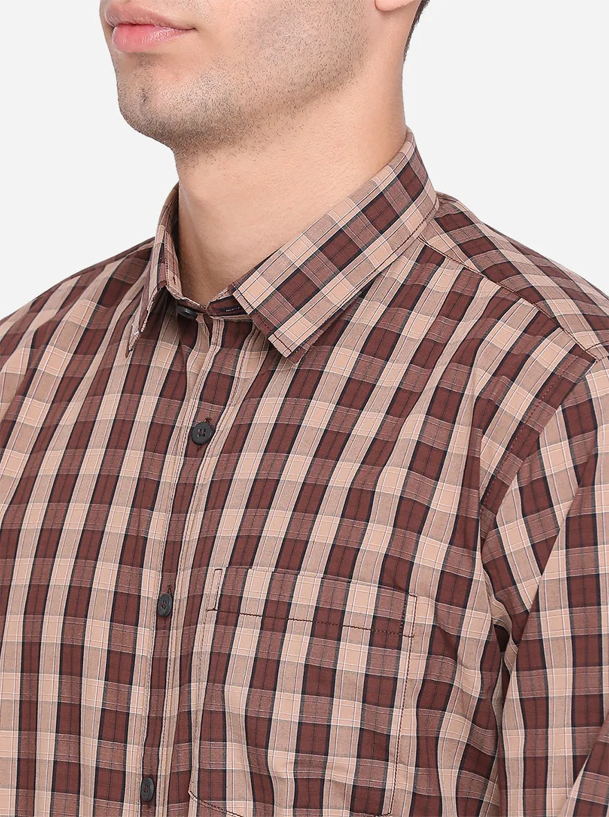 Coffee Brown Checked Regular Fit Casual Shirt | Greenfibre