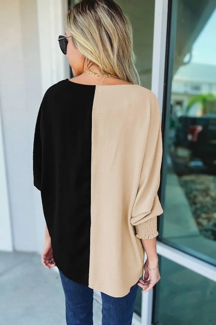 Color block with shirred Sleeves Top