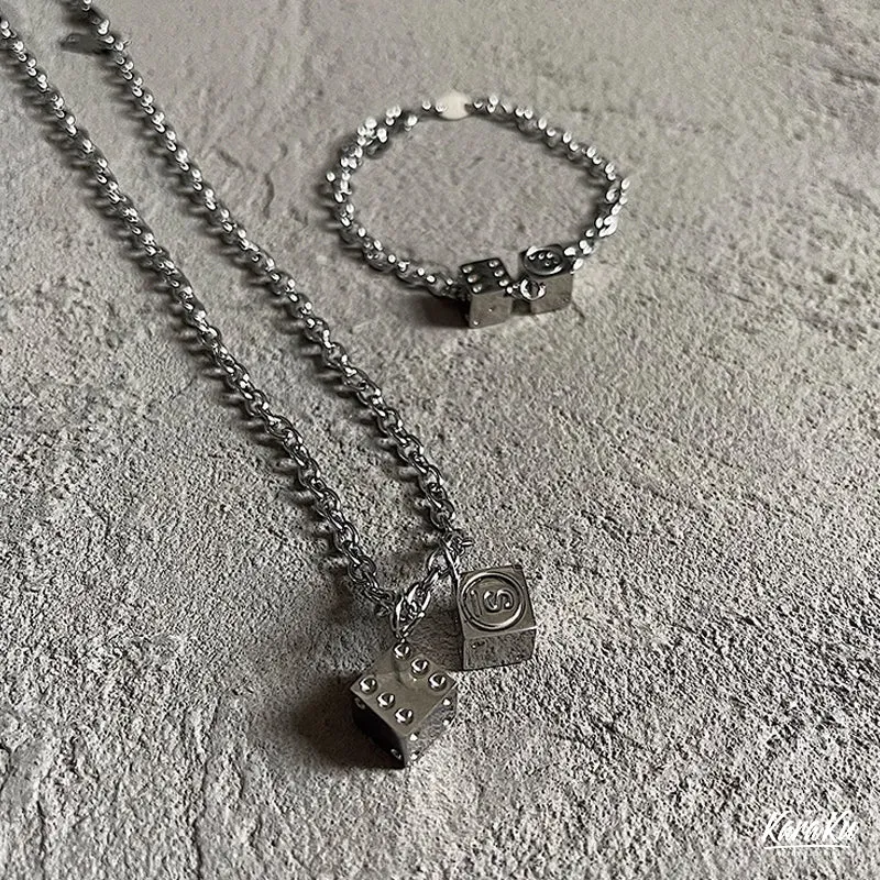 Cool Dice Pendant Titanium Necklace & Bracelet