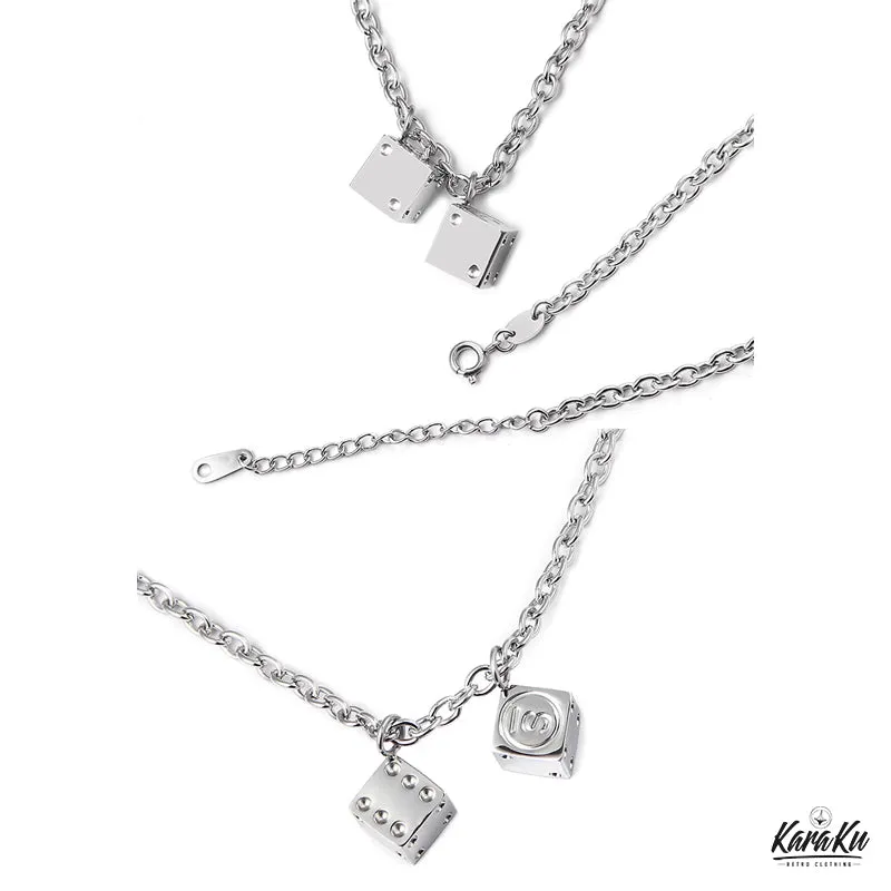 Cool Dice Pendant Titanium Necklace & Bracelet