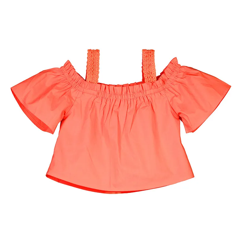 Coral Cold Shoulder Poplin Shirt