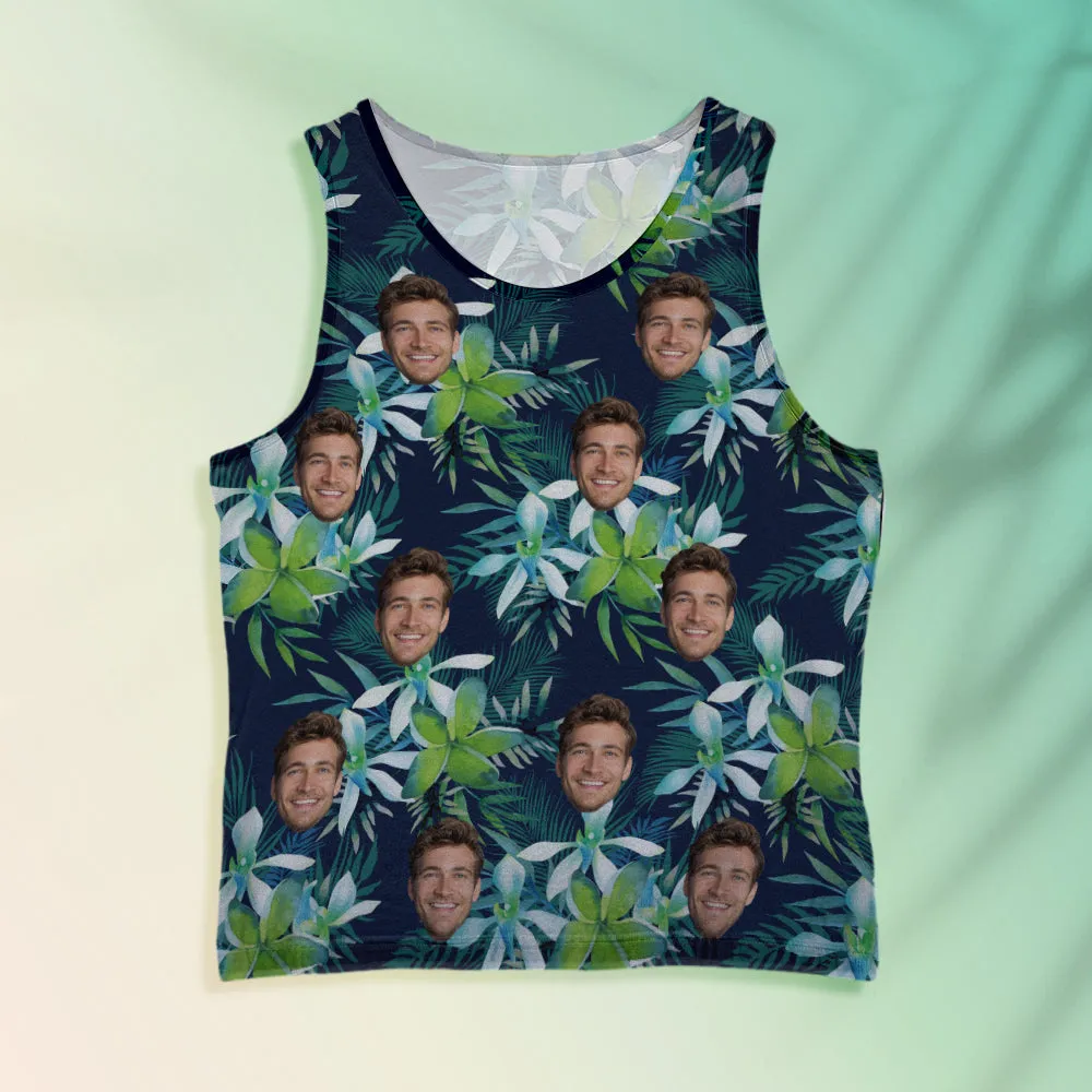 Custom Face Tank Tops Men's Sleeveless Shirt Leaves Petal