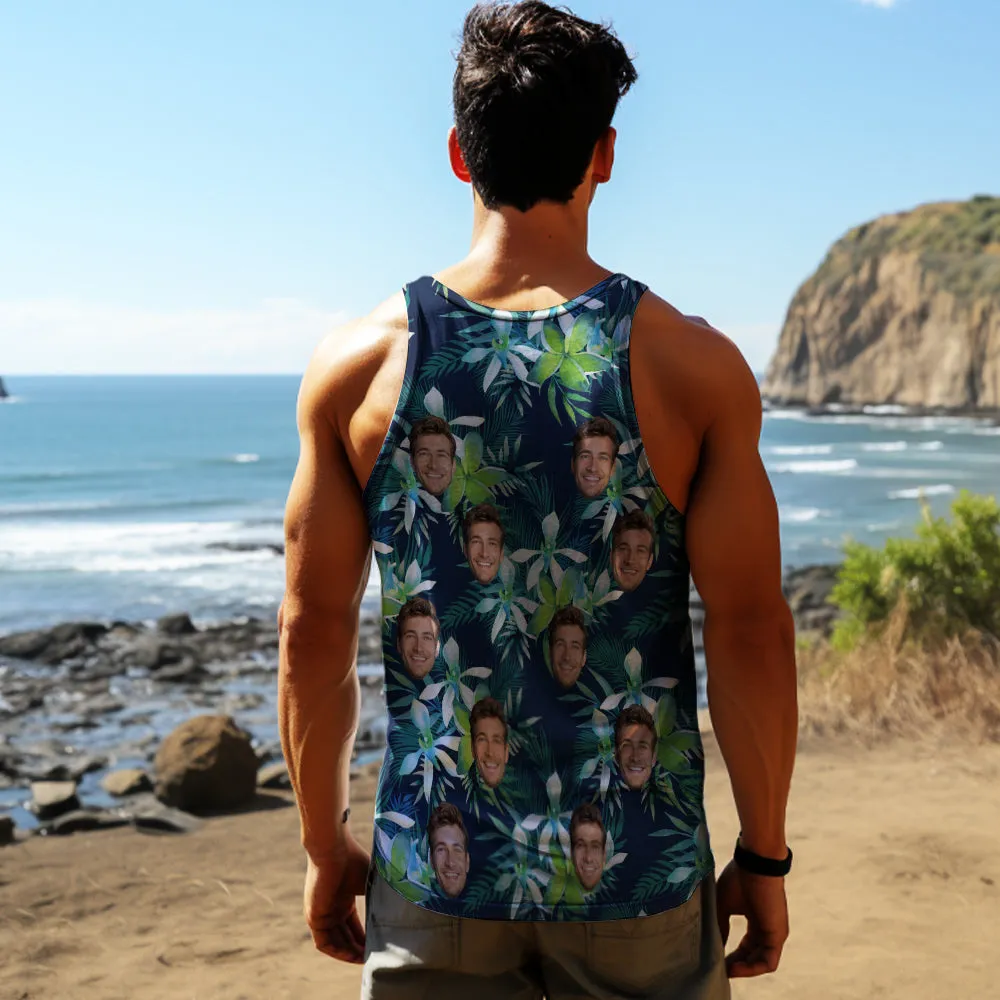 Custom Face Tank Tops Men's Sleeveless Shirt Leaves Petal