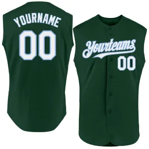 Custom Green White-Light Blue Authentic Sleeveless Baseball Jersey