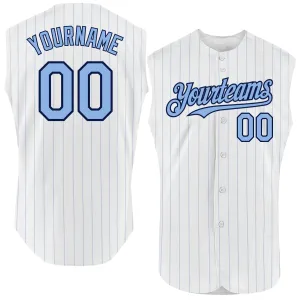 Custom White Light Blue Pinstripe Purple Authentic Sleeveless Baseball Jersey