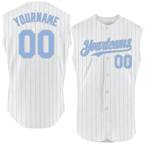 Custom White Light Blue Pinstripe Red Authentic Sleeveless Baseball Jersey