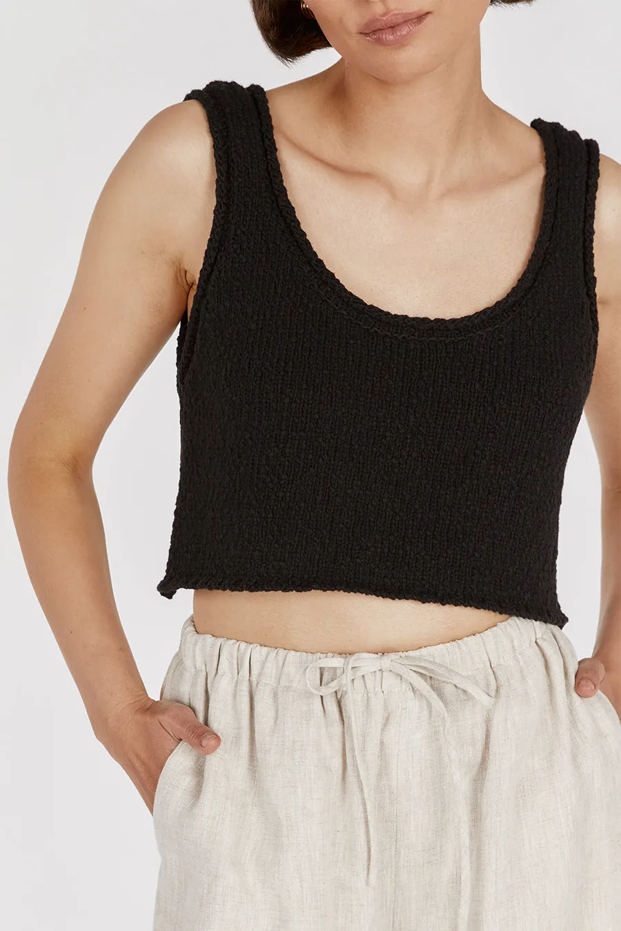 DION BLACK BOUCLE CROP TOP