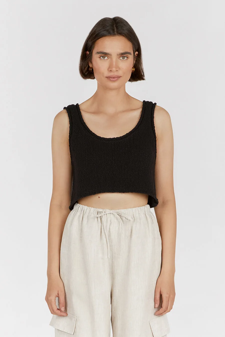 DION BLACK BOUCLE CROP TOP