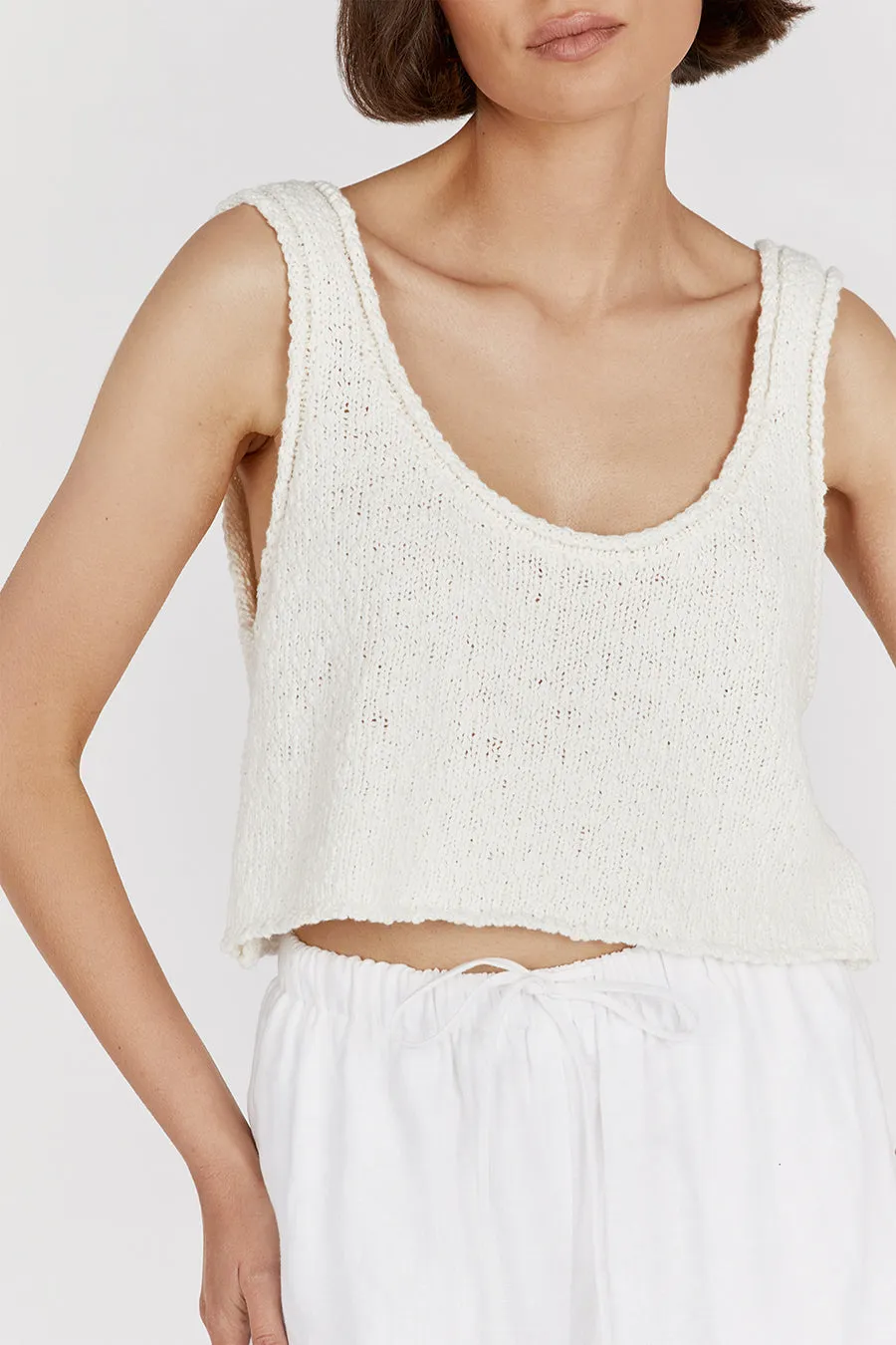 DION OFF WHITE BOUCLE CROP TOP